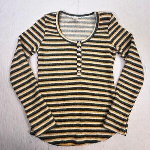 Vintage 7th Ray Striped Knit Henley Top Women's Large USA Made